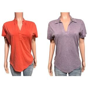 Bundle two Pulp short-sleeve mandarin collar light blue and orange top size M